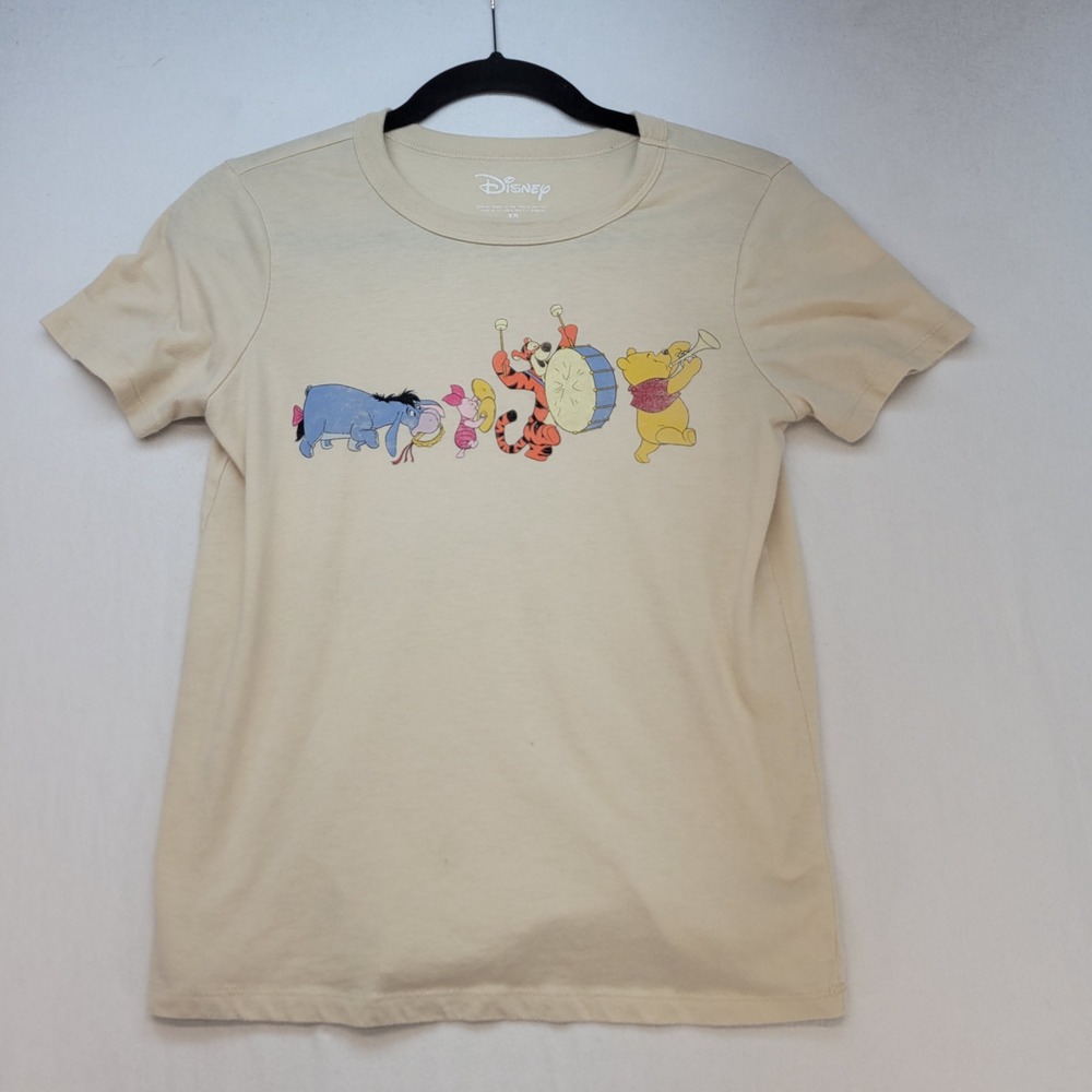 Disney T-Shirt Womens XS Tan Winnie the Pooh Tigger Eeyore Piglet Graphic Tee